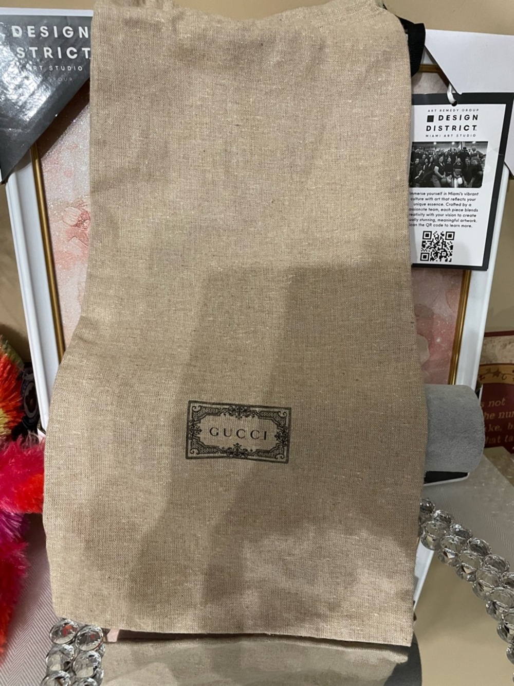 Gucci Dust Bag - Natural Beige Canvas with Logo 17.5” x 9” EUC